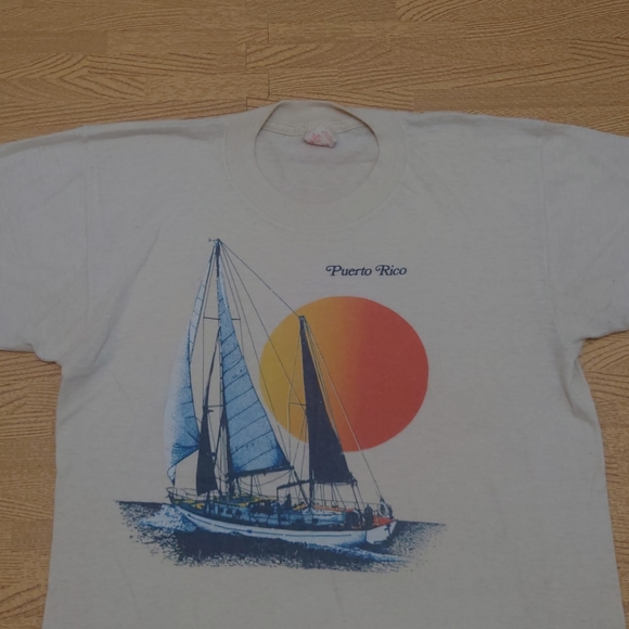 Vintage America Project Single Stitch Puerto Rico Tourist T-Shirt Cream Small - Picture 3 of 11